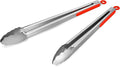 304 Stainless Steel Kitchen Cooking Tongs, 14 & 16 Inch, Set of 2, Red | Locking Food Tongs with Non-slip Grips and Hanging Loops for Cooking, Grilling, BBQ and Serving, Dishwasher Safe