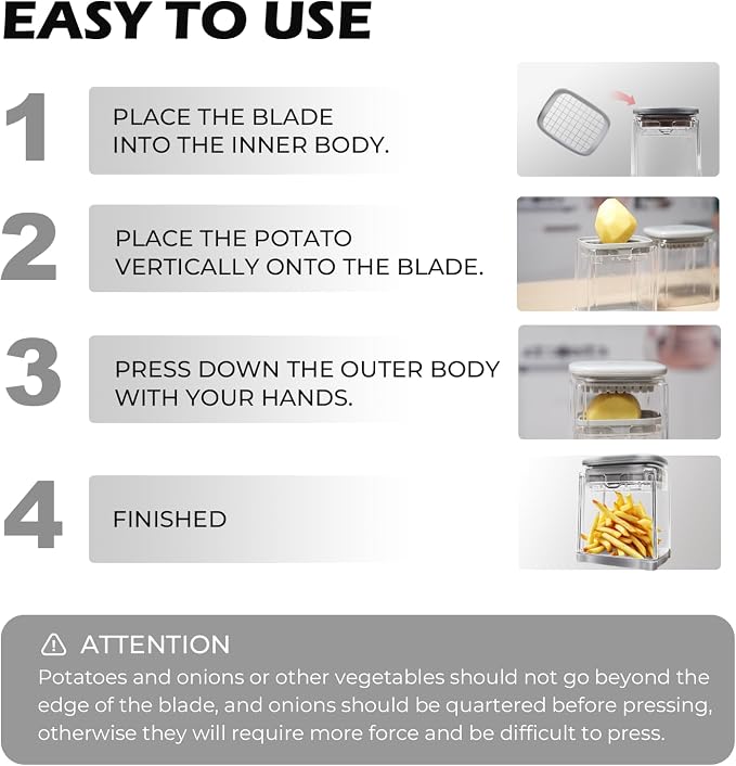 Potato Slicer French Fry Cutter with Container Manual Vegetable Chopper with 1 Blade Potato Cutter for Fries Apple Slicer & Onion Dicer