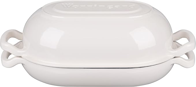 VORRINGARD Enameled Cast Iron Sourdough Bread Oven, Dutch Oven, Loaf Cast Iron Bread Pan for Homemade Bread Baking, Meatloaf Pan with Lid, 5QT, White