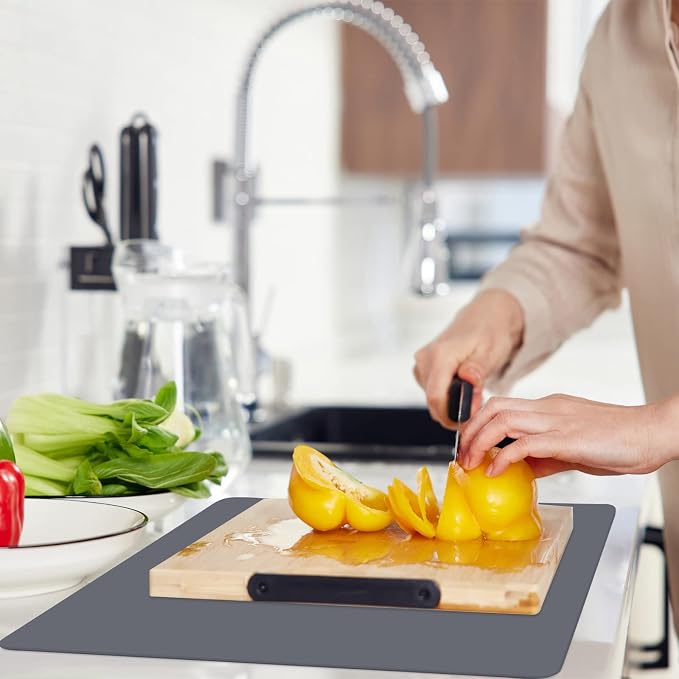 emolife Extra Thick Silicone Mats for Kitchen Counter, 23.6"x15.7", Grey | 2MM Thick Silicone Mat for Countertop Protector, Heat Resistant, Non-Slip Multipurpose Mats
