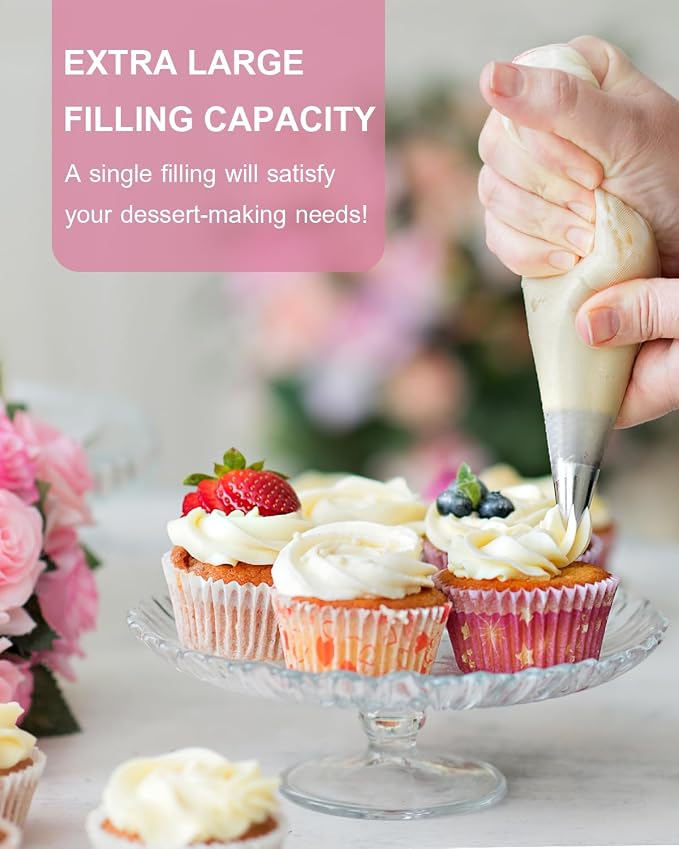 24 Inch Extra Large Piping Bags Disposable, 100 Pieces Icing Bags, Tipless Piping Bags, Thickened Pastry Bags, Non-Slip & Anti-Burst, Frosting Piping Bags for Cakes Cookies Decoration