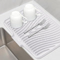 TIKNIK Silicone Dish Drying Mat for Kitchen Counter, White-1pcs, 16" x 12" | Heat Resistant & Non-Slip Dish Drain Pad with Built-In Drain, Dishwasher Safe, Quick-Dry, Hangable & Roll-Up for Storage