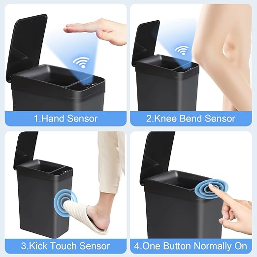 Anborry Bathroom Automatic Trash Can 3 Pack 2.2 Gallon Motion Sensor Touchless Small Slim Garbage Can with Lid Smart Electric Narrow Garbage Bin for Bedroom Living Room Office Kitchen (Black)