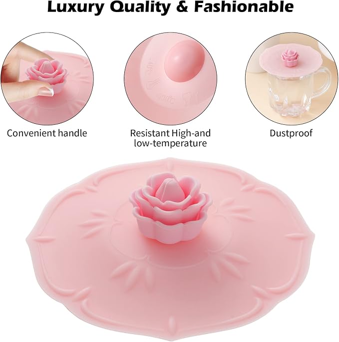 Rose Silicone Cup Covers (Set of 4), Multicolored Silicone Lids | Mug Covers for Mugs, Cups, Tea Pots,Flexible Mug Covers，Hot Cup Lids for Coffee & Tea