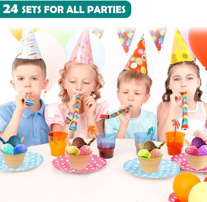 24 Pack Ice Cream Bowls and Spoons Set Plastic Cups Party Favor Gift | Reusable Cute Dessert Bowls Set For Graduation Birthday Parties Festive Durable Lovely Colorful DIY Frozen Yogurt Candy