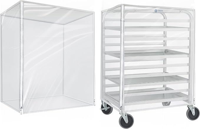 BIEAMA 10 Tier Full Size Bun Rack Cover, Commercial Bakers Racks Cover | Clear PVC Sheet Pan Rack Cover with 2 Sided Zippers, 27" L x 21" W x 33" H