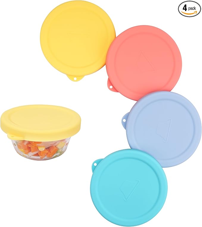 4 PCS Silicone Ramekin Lids for Pyrex and Anchor Hocking Glass Custard Cups 6oz, Prepware Dessert Cup Cover, Silicone Lids for Food Storage, Dishwasher Safe (Containers NOT Included)
