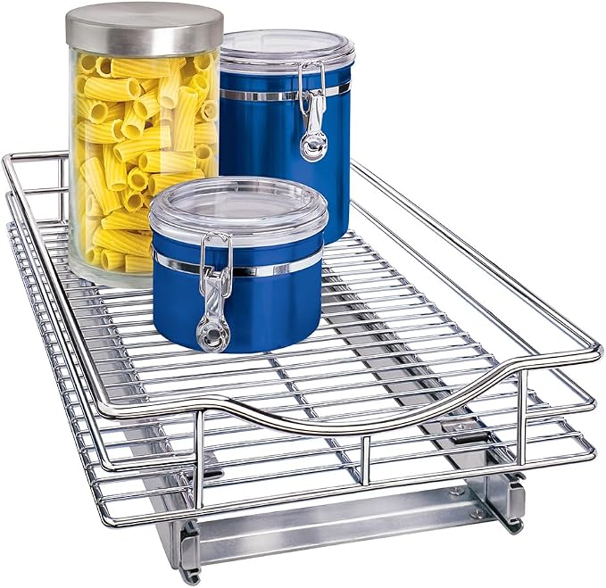LYNK PROFESSIONAL® Pull Out Cabinet Organizer, Kitchen Slide Out Drawer | 11W x 21D chrome rollout shelf creates easy-access storage for cookware, pantry items and kitchen essentials inside cabinets