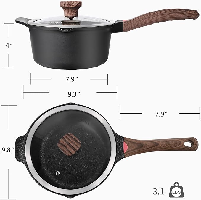 Vinchef 4QT Nonstick Stockpot with Lid, Large Saucepan, Black | PFAS/PFOA-free, stay-cool handle, dishwasher-safe, induction-compatible, scratch-resistant surface for lasting daily use