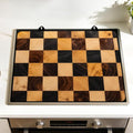 Wood Checkered Butcher Block Stove Top Cover Electric Gas Stove | Rustic butcher block wood kitchen decor; non-slip stovetop cover, faux wood noodle board, glass cooktop counter mat