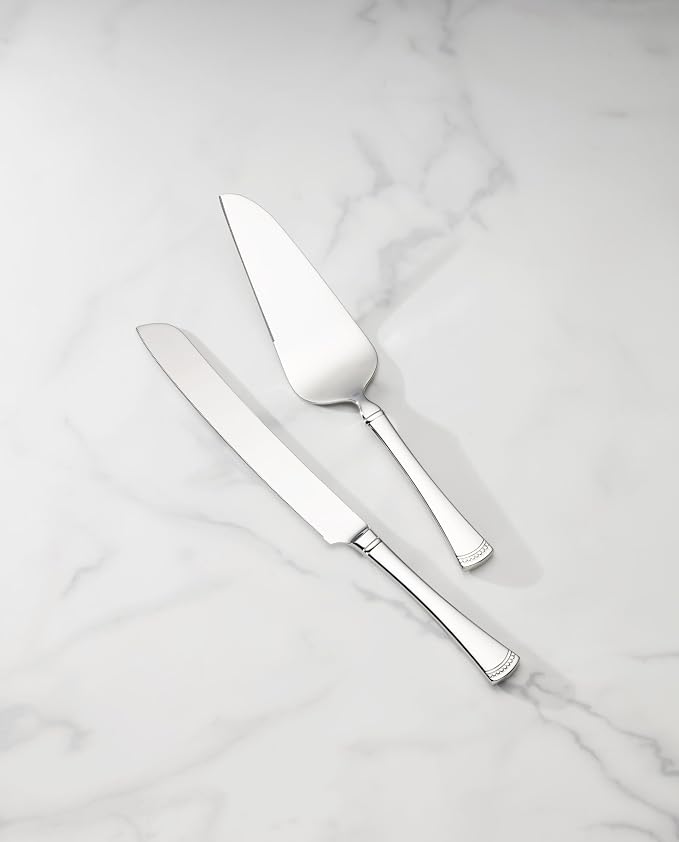 Lenox Portola Silverware Cake Knife & Server Dessert Set, 2-Piece, Flatware | 18/10 stainless steel, mirror finish | dishwasher safe | includes cake server and cake knife, wedding cake cutting set
