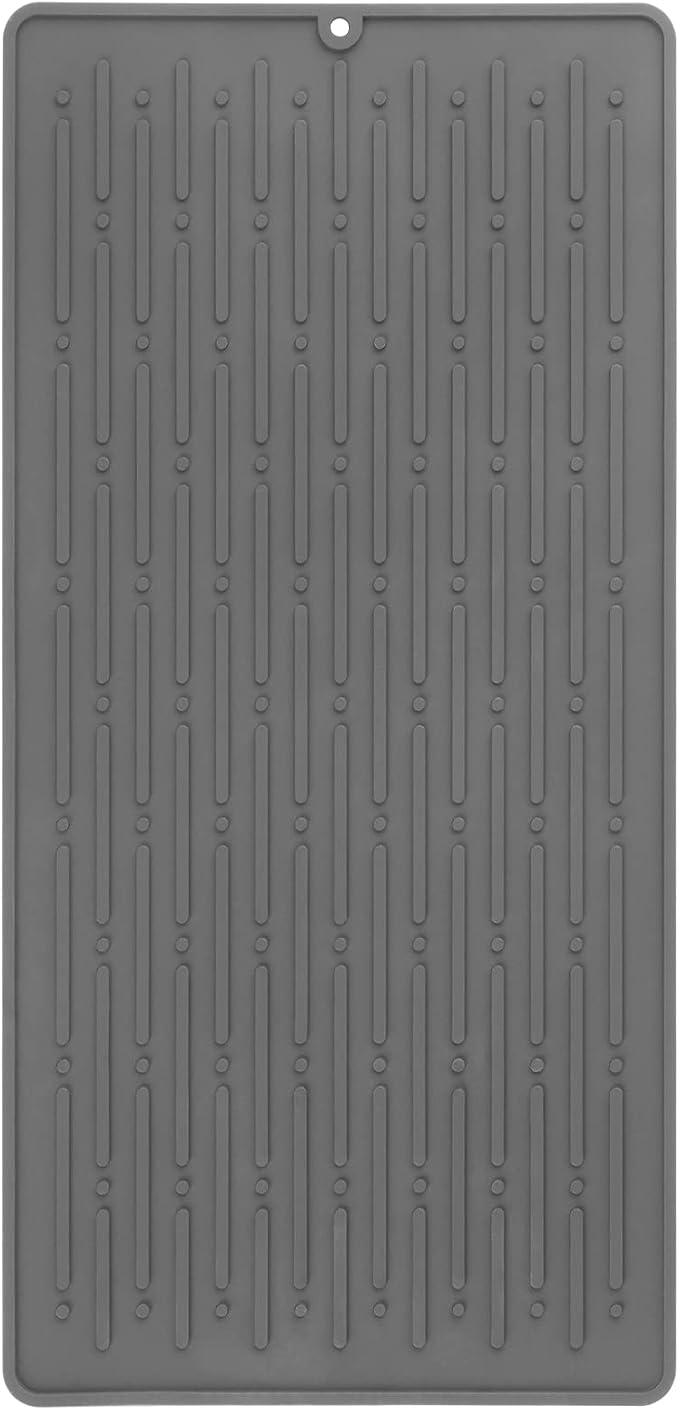 Dish Drying Mats, Heat-resistant Silicone Mat for Kitchen Counter, Non-Slip Dish Dry Mat Dishwasher Safe Medium, Gray