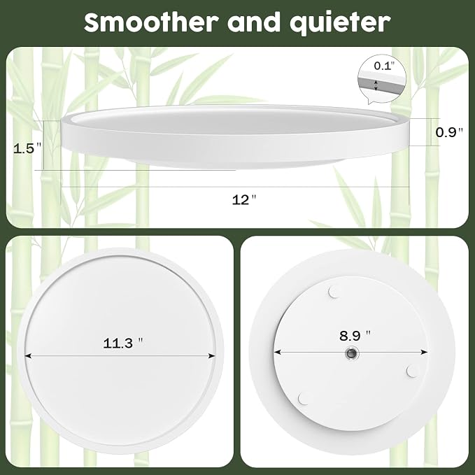 White Lazy Susan for Table, 12 Inch Non-Skid Bamboo Turntable Organizer | Salt Pepper Spices and Olive Oil Next to Stove, Wooden Lazy Susan Organizer for Kitchen Countertop Organizer