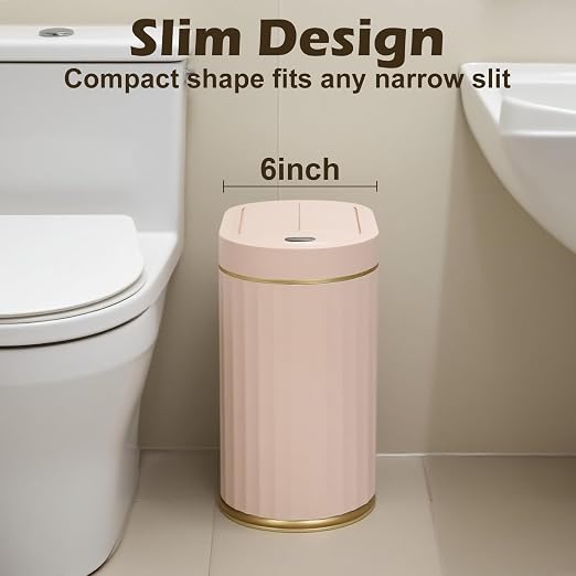 SYNCVIBE Bathroom Sensor Trash Can, 2 Gallon, Butterfly Lid, Pink | Automatic Garbage Can, Waterproof Slim Trash Bin, Under-Counter IPX5 Wastebasket for Dorm, Kitchen, Bedroom and Living Room