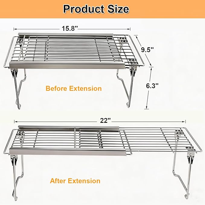 Orgneas Expandable Freezer Shelf Cooler Shelf Organizer 15.8"-22" | Thickened Heavy Duty Cabinet Shelf Riser Rack Organizer and Storage for Kitchen Pantry Refrigerator, 2Pcs