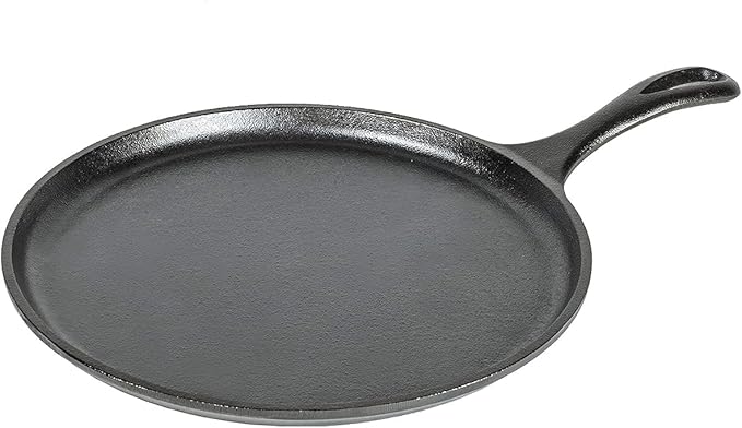 Lodge Round Seasoned Cast Iron Griddle 10.5 Inches - Round-Shaped, Pre-Seasoned Iron Griddle Pan - Non-Toxic, PFAS-Free Cookware - Compatible with Stovetop, Oven, Grill, or Campfire