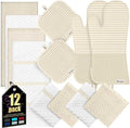 Oven Mitts Kitchen Towels and Dishcloths with Pot Holders Sets, Oven Gloves Hot Pads 500°F Heat Resistant with Silicone Grip, Include 2 Cooking Gloves/2 Potholders/4 Kitchen Towels/4 Dish Towels