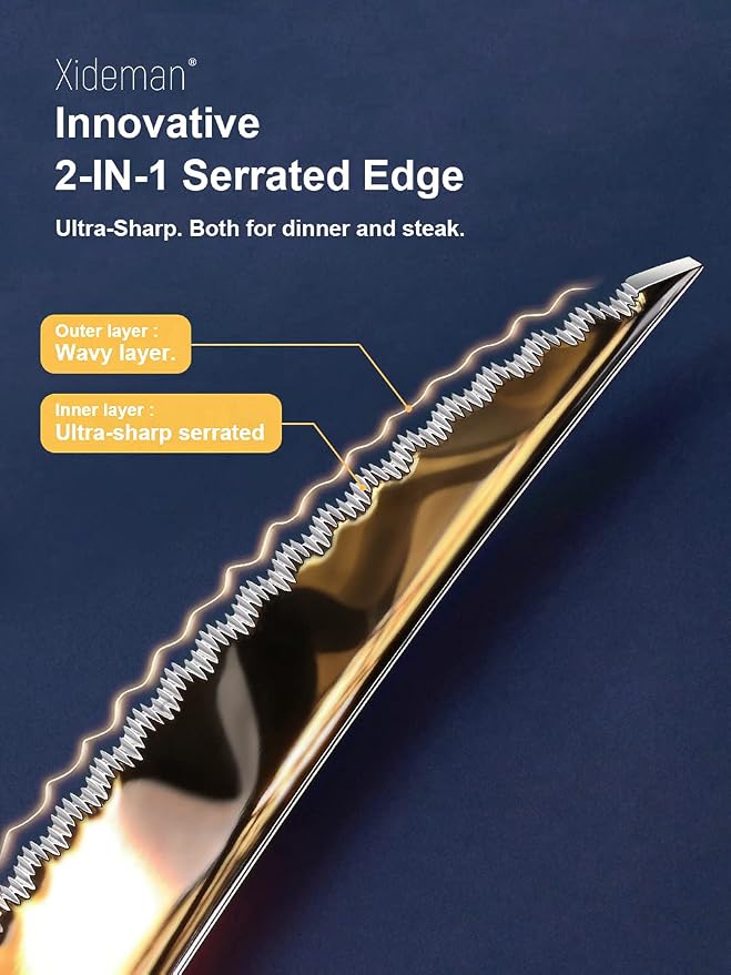 16-Piece Modern Black Hammered 18/10 Stainless Steel Silverware Set | Ultra Sharp 2-IN-1 Serrated Knives, Ergonomic Non-Slip Handles, Service for 4, Rust Resistant, Dishwasher Safe