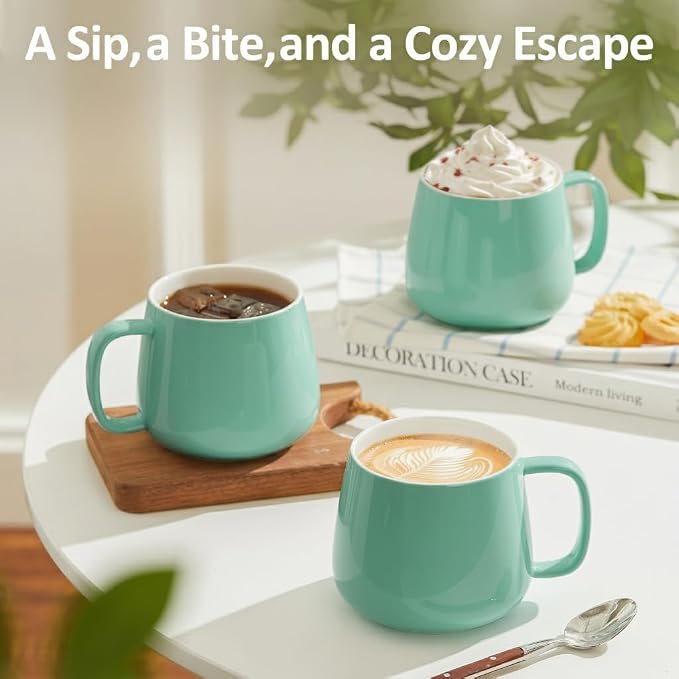 Teocera 16oz Ceramic Coffee Mugs Set of 4 – Stackable Latte Cups, Microwave, Dishwasher & Oven Safe – Ideal for Coffee, Cappuccino, Hot Chocolate, Housewarming Gifts, Mint Green