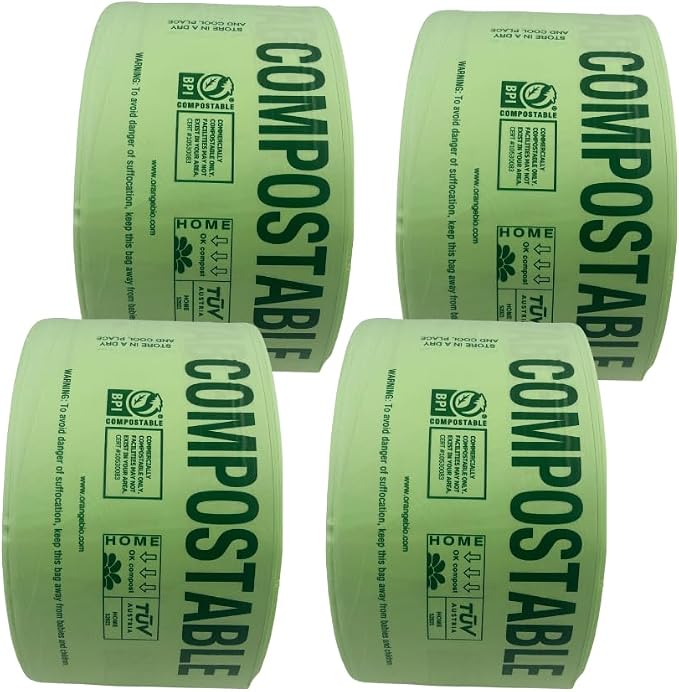 OrangeBio Compostable Produce Bags, 15 x 18 Inches, 2000 Count (500 Bags/Roll, 4 Rolls/Box), Holds Up to 20 lbs, BPI Certified ASTM D6400 & TÜV OK Compost Home Certified