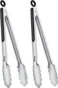 Hotec Stainless Steel Kitchen Tongs, Locking Metal Food Tongs for Cooking, Serving, BBQ, Grill & Air Fryer with Non-Slip Grip, Set of 2-12"