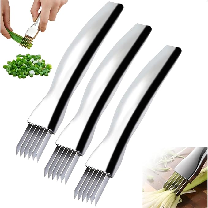 Shred Silk The Knife, 2026 Upgrade Green Onion Cutter Stainless Steel Chopped Kitchen Slicing Tool Cutter for Vegetables Onion Garlic, Multifunctional Kitchen Food Vegetable Cutters (3Pack)