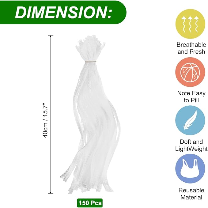 uxcell 150pcs Egg Hatching Bags, 16 Inch Mesh Nylon Netting Reusable Produce Mesh Bags Strong Stretchable Plastic Seafood Boil Bags for Fruits Vegetables Storage, White