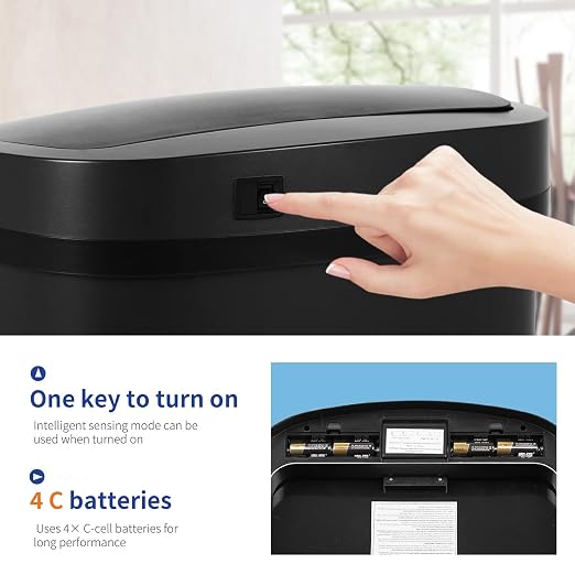 BestOffice | 13 Gallon Stainless Steel Trash Can with Lid | Black | Automatic Touchless Garbage Can | Odor Control | Modern Oval Design | Easy to Clean | For Kitchen, Bathroom, Office or Home