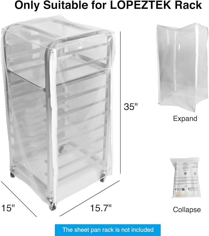 lopeztek 10-Tier Bakery Rack Exclusive Dustproof Cover, Non-Generic | Only Fits Lopeztek 10-Tier Quarter & Half Sheet Pan Rack