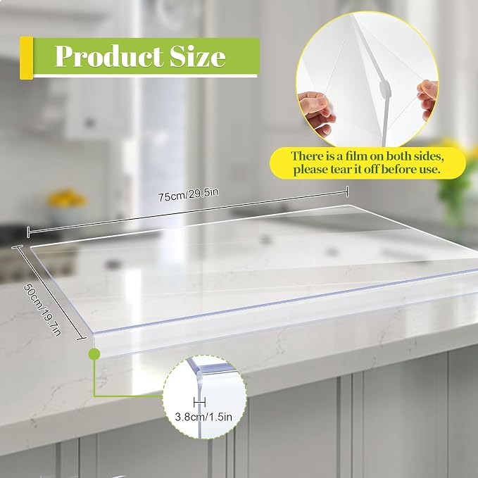 Wesiti Large Acrylic Cutting Board with Lip Non Slip 30"L X 20"W Clear Cutting Board Chopping Acrylic Countertop Protector Cover Shatter Resistant for Home Restaurant Kitchen Sink Stove