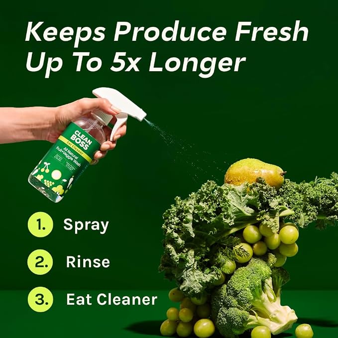 CleanBoss - Eat Cleaner, 12 oz (3 Pack) with one Trigger - Keeps Produce Fresh, Vegan, Gluten Free | Removes Harmful Residue and Parasites - Keeps Produce Fresh Up to 5X Longer - Includes One Trigger - Vegan, Gluten Free