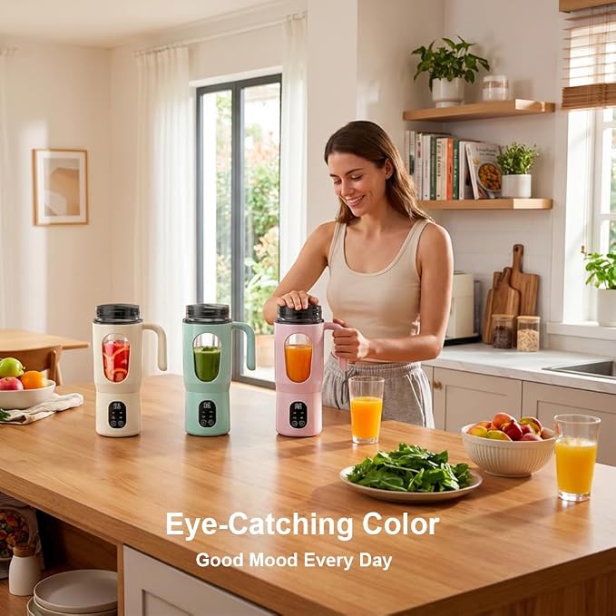 Portable Blender 20oz Personal Electric Juicer Cup with 12 Blades Auto Cleaning，Rechargeable Travel Blender for Smoothies, Shakes, Salsa, Ice Crushing & Frozen Drinks,with Lid for Direct Drinking