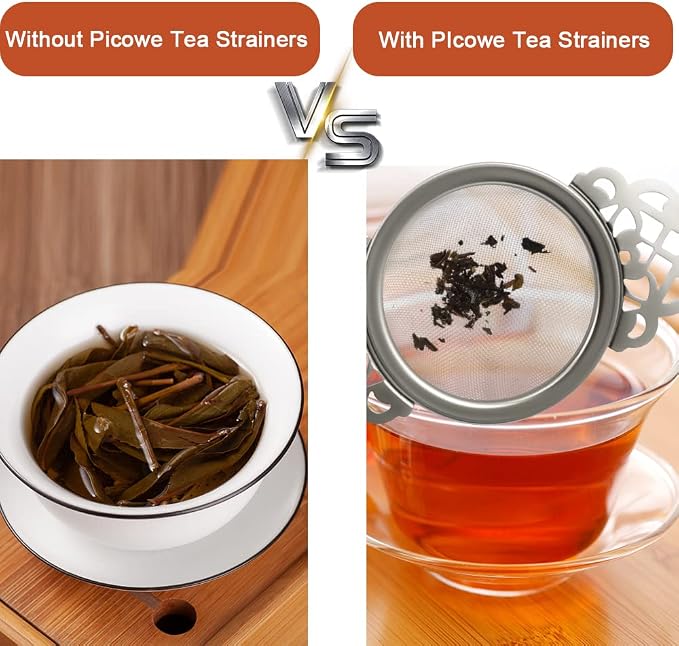 Picowe 4 Pack Tea Strainer Bowl, Stainless Steel Sliver Tea Strainers for Loose Tea Fine Mesh for 2.5-4 Inch Cup Mouth