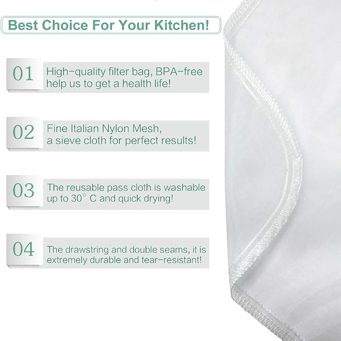 Nut Milk Bag Reusable 2 Pack Food Strainer Nut Bag(12×12 in) | for Straining Almond/Soy Milk Greek Yogurt Cold Brew Coffee Tea Beer Celery Juice Fine Nylon Mesh
