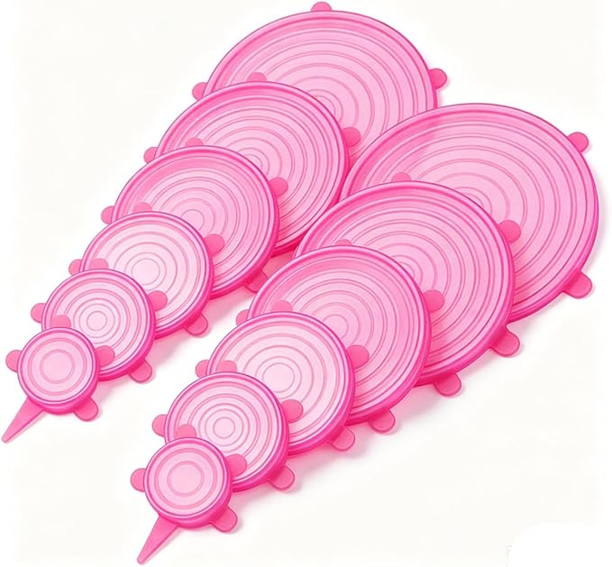 12 pcs Silicone Stretch lids set(6 Sizes,pink) | Reusable Food Storage Covers,Flexible to Fit All Shape of Containers,Food Cover to Keep Food Fresh