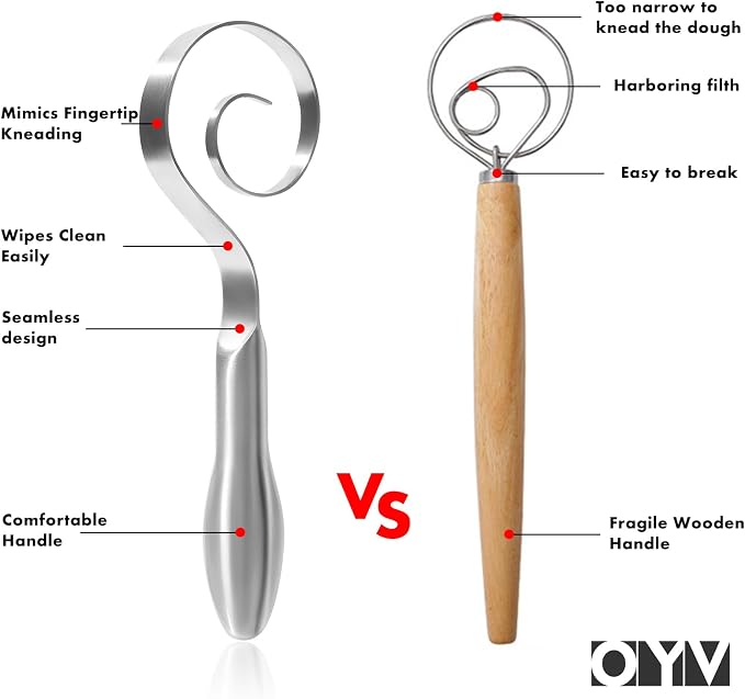 OYV Seamless Dough Whisk, 18/10 Stainless Steel, 9-Inch Danish Dough Whisk | Bread Whisk For Sourdough, Cookies, Pizza and Pastry, Ergonomic Grip, Dishwasher Safe, Easy To Clean