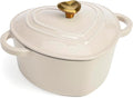 Paris Hilton Enameled Cast Iron Dutch Oven Pot with Lid, Heart-Shaped Dutch Oven, Durable Cast Iron Pot with Dual Handles, Oven Safe to 500°F, Works on All Stovetops, 4-Quart, Cream