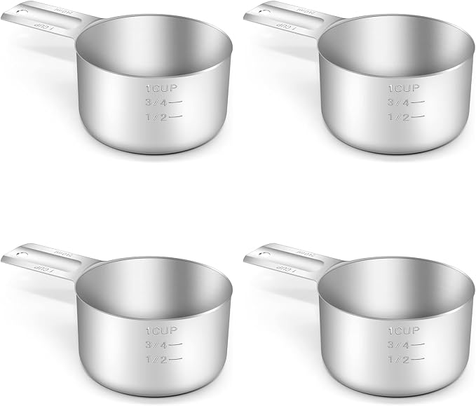 4PCS 1CUP(240ml, 8oz) Measuring Cup, 18/8 Stainless Steel Measure Scoop | High Precision, Food-Grade 304 SS, ‌Rust-Free, Dishwasher-Safe, Easy-Read Markings, Multi-Purpose, Sturdy & Durable