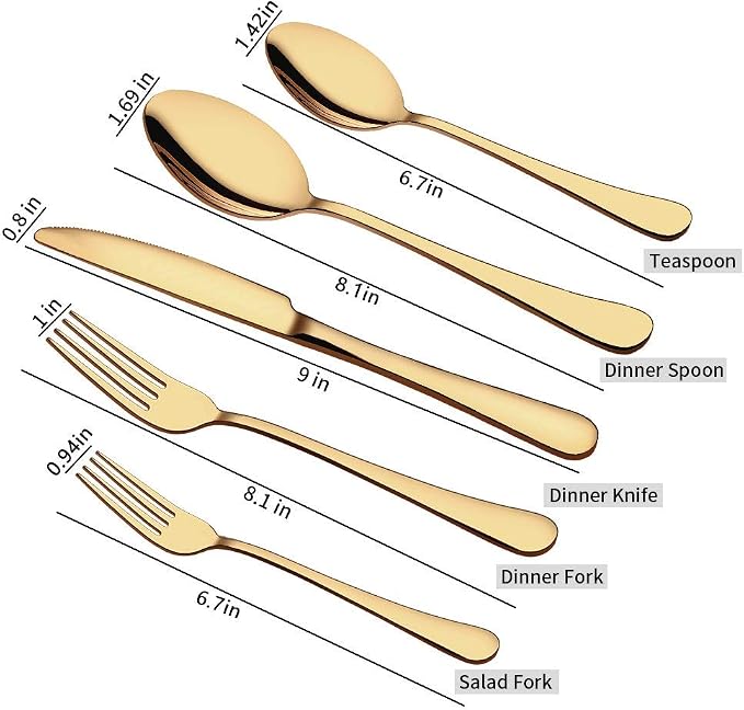 Aisoso Gold Silverware Set, 20-Piece Flatware Set Service for 4 | Stainless Steel Cutlery Set, Include Knife Fork Spoon, Stylish Mirror Finish,Great for Home Kitchen Restaurant