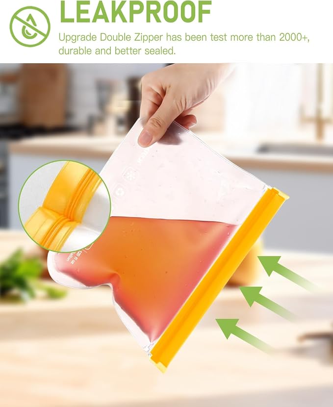 IDEATECH Reusable Bags for Food, Snack, Sandwich Storage, Dishwasher Safe & Leakproof Freezer Bags, Large Gallon & Quart BPA Free Reusable Baggies for Marinate Meats, Lunch, Trave(12Pack, Colored)