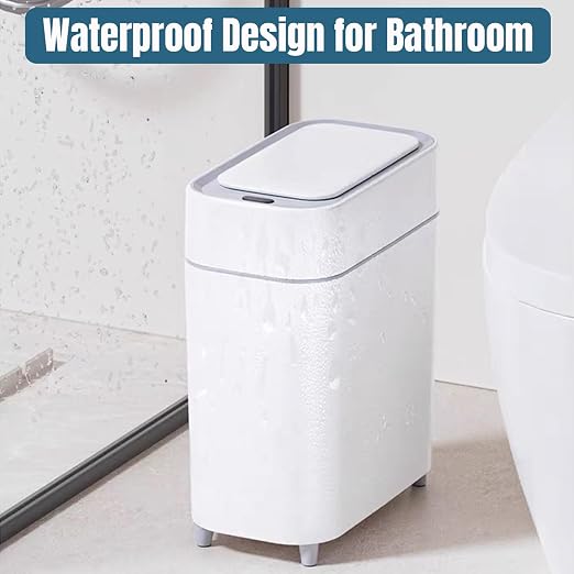 LALASTAR 2 Pack Automatic Trash Can Bathroom, Touchless Garbage Can with Lid, Slim Motion Sensor Waterproof Plastic Trash Bins for Bedroom Office Toilet, 2.3 Gallon, White+Grey Trim