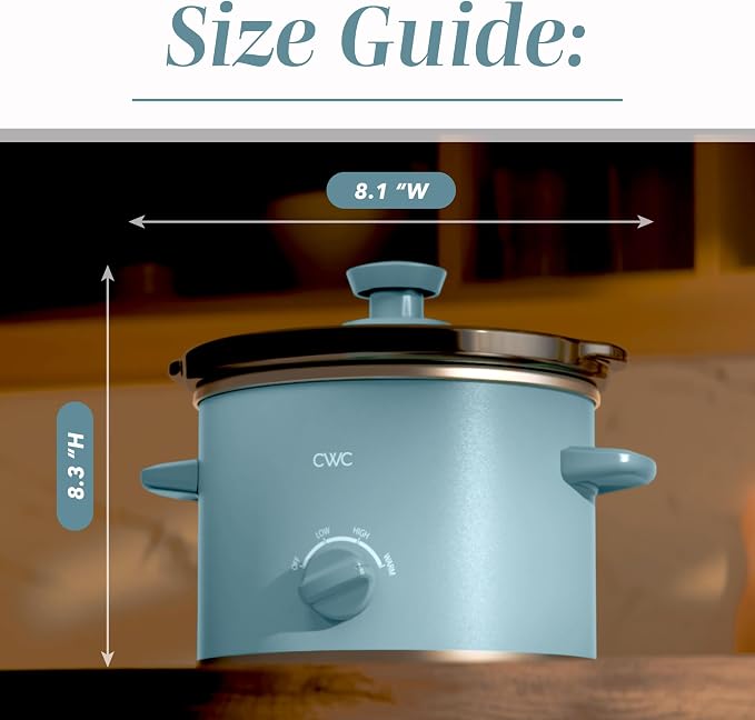 COOK WITH COLOR 2QT Mini Electric Round Slow Cooker - Adjustable Settings, Removable Stoneware Pot, Tempered Glass Lid, Dishwasher Safe, Cool-Touch Side Handles, Slate Blue