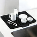 Silicone Dish Drying Mat for Kitchen Counter, Black-1pcs, 16" x 13" | Heat Resistant & Non-Slip Dish Drain Pad with Built-In Drain, Dishwasher Safe, Quick-Dry, Hangable & Roll-Up for Storage