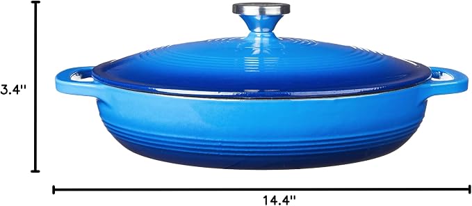 Lodge Essential Enamel Braiser 3.5 Quart - Refrigerator- & Oven-Safe up to 500° F - Heat-Retaining, Induction-Safe & PFAS-Free Enamel Cookware - Caribbean Blue