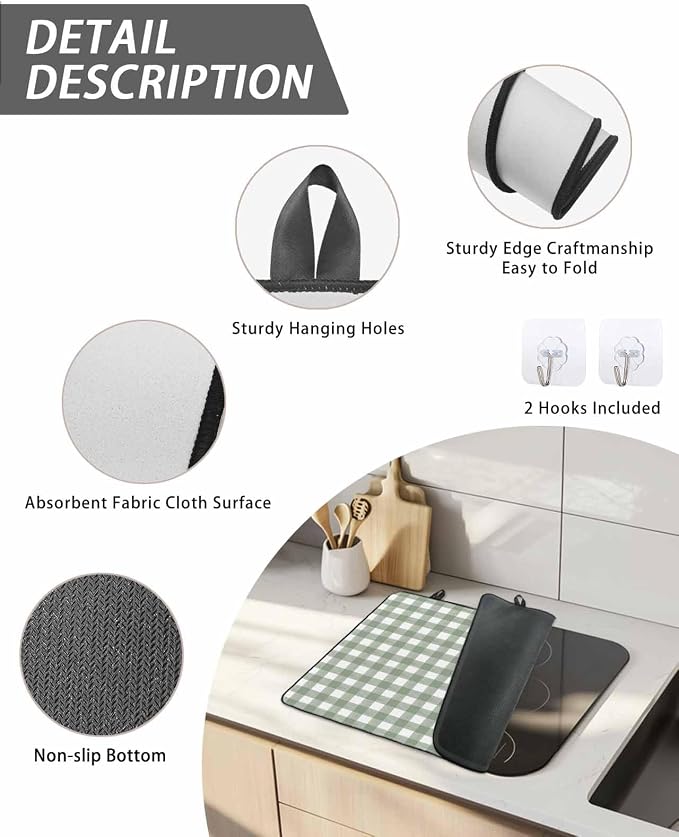 Stove Top Covers for Electric Stove 24x21 Inches, Sage Green Buffalo Plaid HeatResistant Glass Cooktop Protector, Country Green White Checker Modern Ceramic Stovetop Countertop Covers Mat, Oven Cover