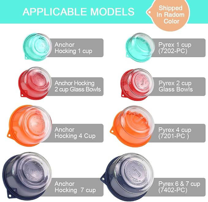 SOPHICO Silicone Replacement Lids for Pyrex/Anchor Hocking Glass Bowls 8Pk | Food Grade Silicone, Leakproof、Airtight Lids, Dishwasher Microwave Safe