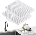 TIKNIK Silicone Dish Drying Mat for Kitchen Counter, White-2pcs, 16" x 12" | Heat Resistant & Non-Slip Dish Drain Pad with Built-In Drain, Dishwasher Safe, Quick-Dry, Hangable & Roll-Up for Storage