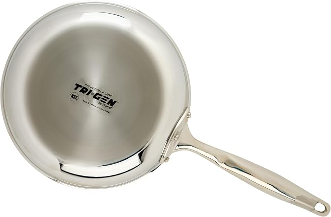 Winco 8" Silver Tri-Ply Stainless Steel Fry Pan | Induction compatible, Heavy-duty, Great for Sauteing, Searing and Frying