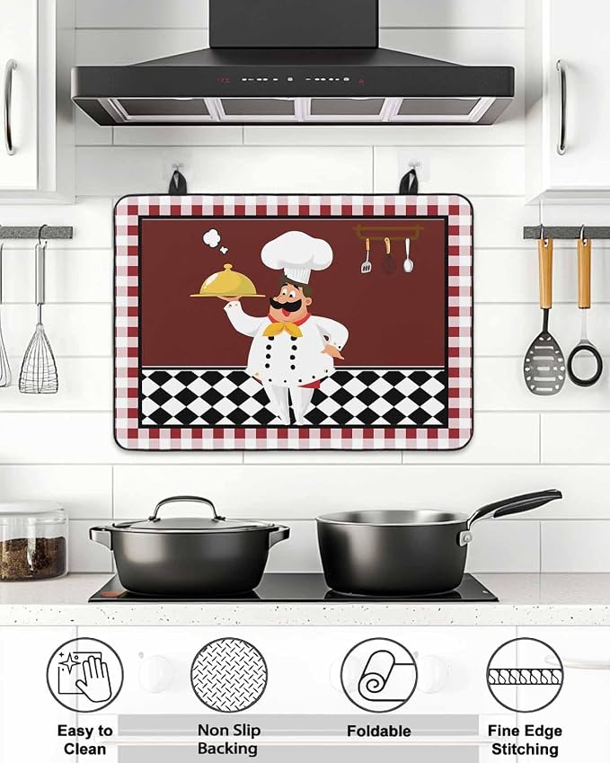 Stove Top Covers for Electric Stove 24x21 Inches, Fat Chef HeatResistant Glass Cooktop Protector, Red Gourmet Kitchen Red Black Buffalo Plaid Ceramic Stovetop Countertop Covers Mat, Oven Cover