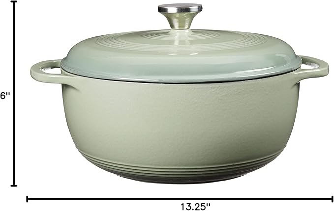Lodge Essential Enamel Cast Iron Dutch Oven 6 Quarts - Perfect for Bread Baking, Braising, Marinating & Slow Cooking, Features Moisture-Sealing Lid & Dual Handles, Kitchen Essentials, Desert Sage